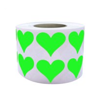 Royal Green Color Heart Stickers 3/4 inch for Kids' Arts and Crafts (19mm) Heart Label Rolls in Neon Green - 1200 Pack