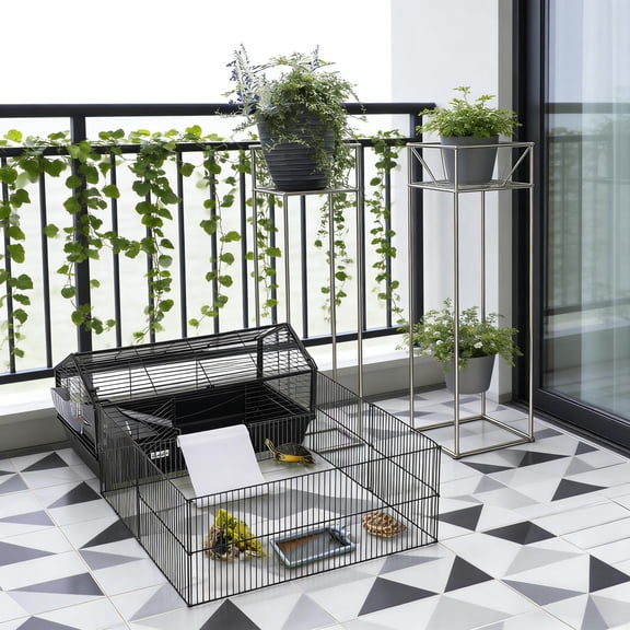 Rolling Metal Small Animal Hutch Cage, Small Pet Hutch Spacious Pet House