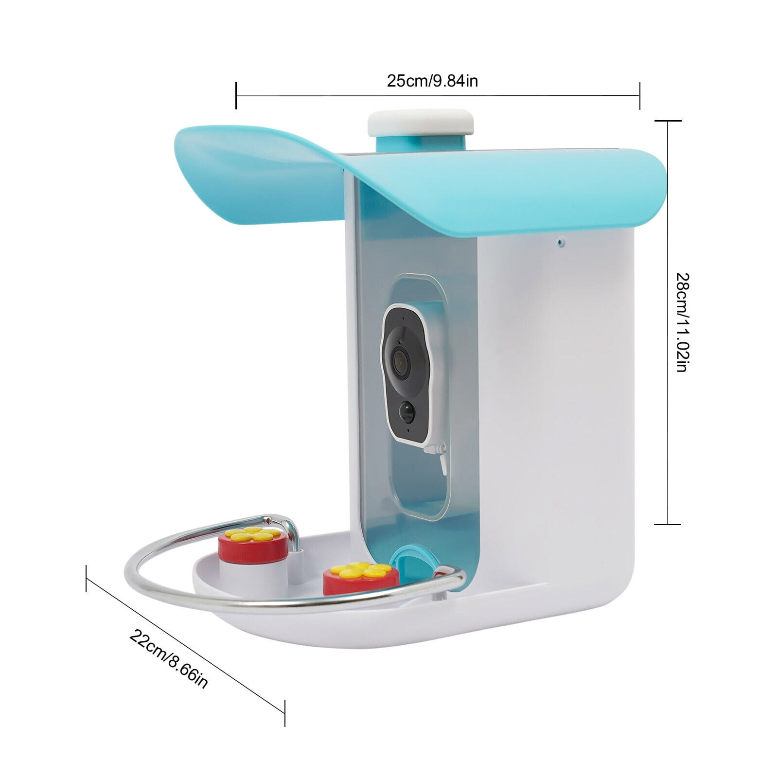 Blue&White Modern Smart Bird Feeder - 1080P 2MP Camera,150° Wide Angle,AI Bird Recognition (11000+ Species),Solar/USB Powered,IP65 Waterproof,2.5L Capacity for Outdoor Bird Watching