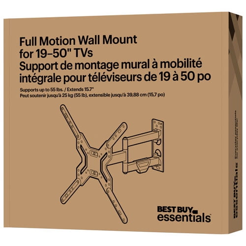 Best Buy Essentials Full Motion TV Wall Mount for 19"–50" TVs, Swivel, Tilt, Extendable, Black (BE-MSFM-C)