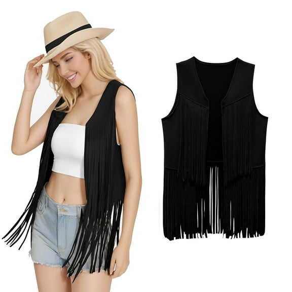 Women Fringe vest 60s 70s Hippie Cowgirl vest for Leather Jacket Hippie Party