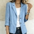 thumbnail image 2 of yoeyez Plus Size Buttons Down Shirts for Women Blazer dressy Casual Summer Linen Long Sleeve Lightweight Suit Jackets Business Work Outwear Blue,M, 2 of 9