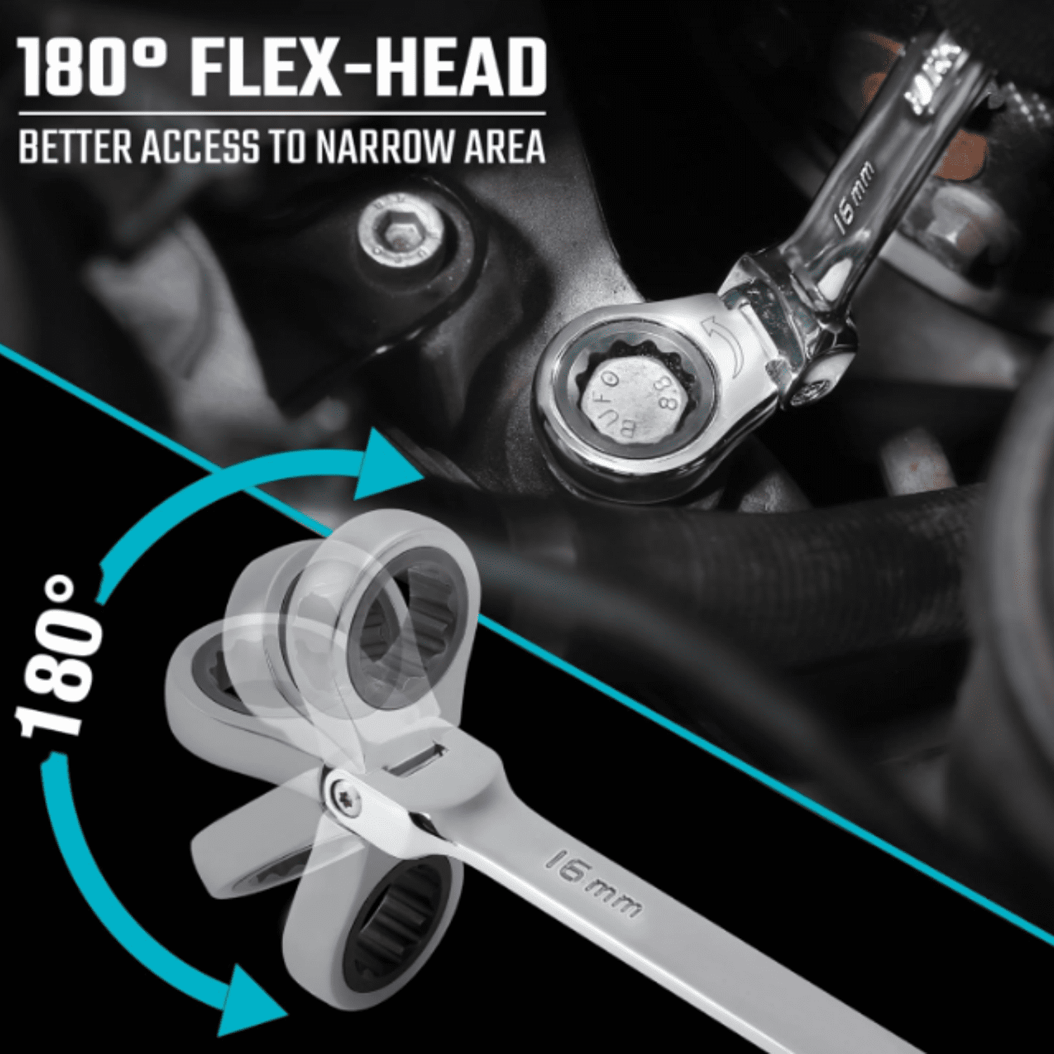 12-Piece Flex-Head Ratcheting Combination Wrench Set, 72-Tooth, Metric, 8-19 mm, Cr-v Steel, Organized in Storage Case
