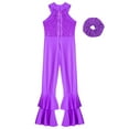 thumbnail image 5 of CHICTRY Kids Girls Retro Disco Dance Outfit Sequins Bell Bottom Jumpsuits with Scrunchie Purple 14, 5 of 6