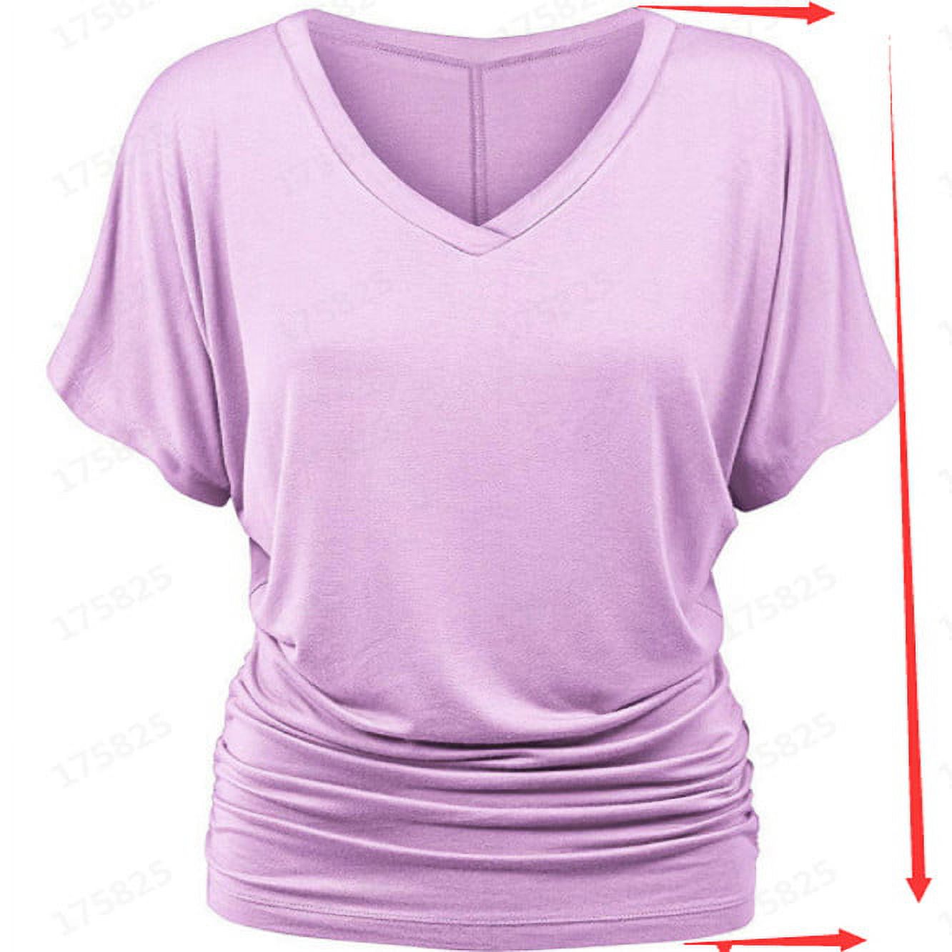 Haut Femme Large – Col V & Manches Chauve-Souris, T-shirt Décontracté à Bordure Plissée – Polyester/Spandex