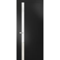 Solid Interior French Pre-Hung Door | Planum 0040 Matte Black with White Glass | Single Regular Panel Frame Trims Handle | Bathroom Bedroom Sturdy Doors -24" x 84"