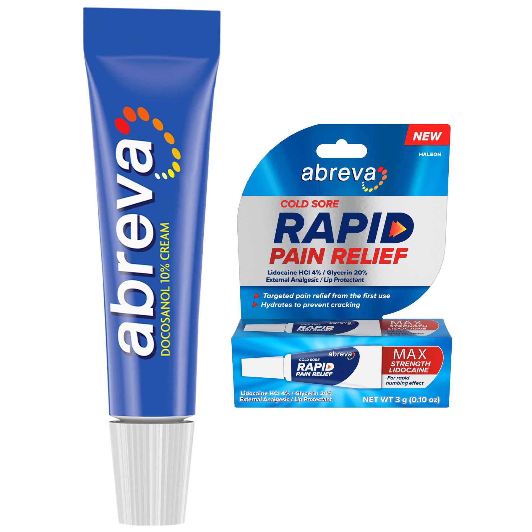 Abreva Cold Sore Rapid Pain Relief and Fever Blister Treatment Medicine Cream, Set of 2