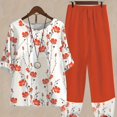 thumbnail image 1 of Conjunto De Ropa Casual De Talla Grande, Conjunto De Dos Piezas De Camiseta De Cuello Redondo De Manga Corta Con Estampado Floral Y Pantalones Para Mujer, 1 of 4