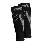 CSX Calf Sleeves, 15-20 mmHg Compression, Silver on Black, Small