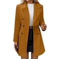 thumbnail image 4 of Trench Coat Women Double Wool Blend Overcoat with Notch Lapel Design Lined Peacoat Womens Coat (Yellow XL), 4 of 5