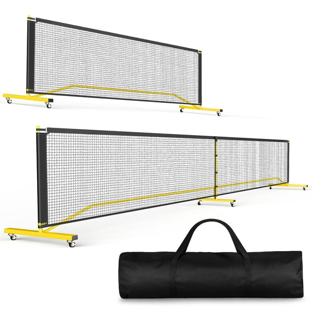 GIKPAL Filet Portable Pickleball avec Roues, Filet pour Cornichons de 22 Pi et Demi-Terrasse de 11 Pi avec Sac de Transport pour Entrée et Cour Arrière
