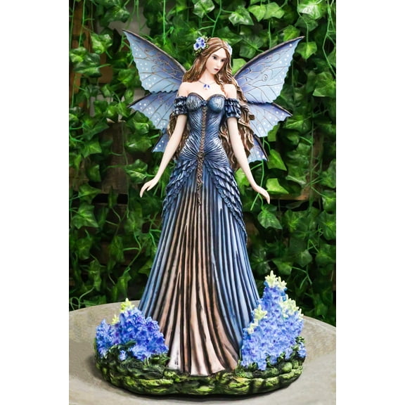 Large 17"H Blue And Purple Beautiful Lavender Garden Meadows Fairy Figurine