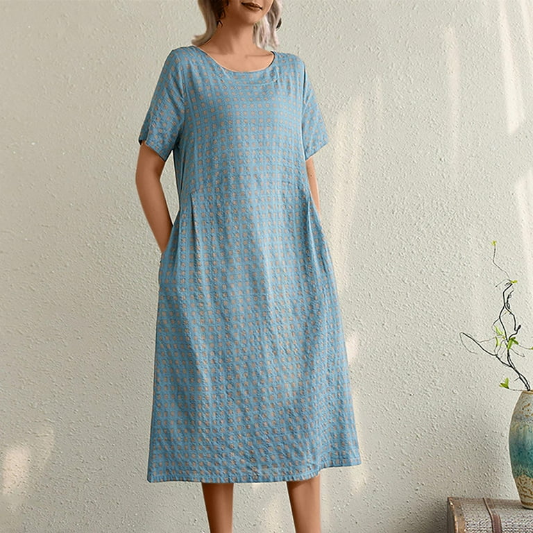 Yuzhih Womens Summer Dresses Cotton Linen Short Sleeve Midi Yuzhih Womens Summer Dresses Cotton Linen Short Sleeve Midi