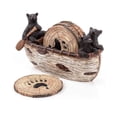 thumbnail image 2 of Juego de tapa de taza de canoa de oso de madera con tapa de tocón de árbol para decoración del hogar y organizador de objetos pequeños, marrón, 19.5 x 12.5 cm, 2 of 8