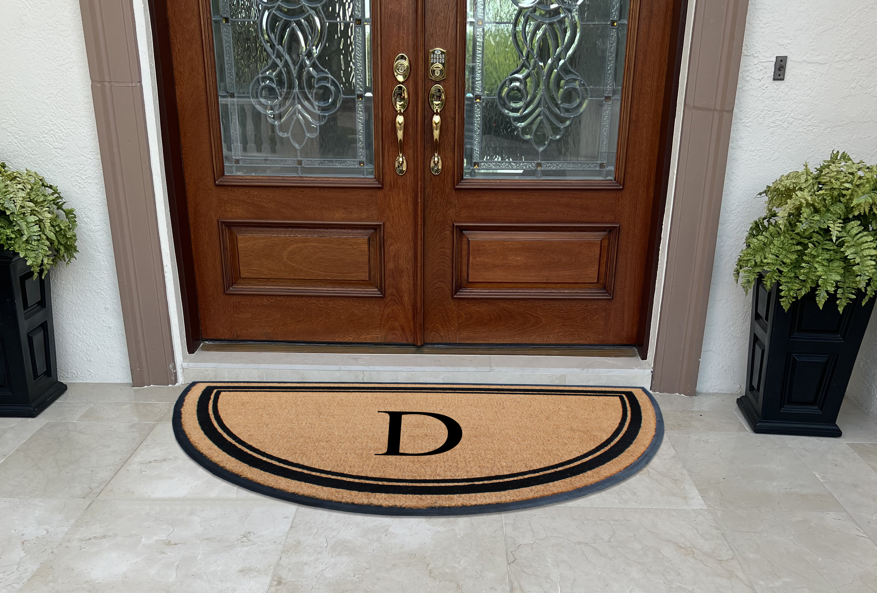 A1HC 36"x72" Natural Coir & Rubber Semicircular Monogrammed Door Mat, Thick, Durable, Heavy-Duty Welcome Mat for Front Door, Black Border