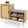 thumbnail image 1 of Costway 2-in-1 Rattan Shoe Cabinet with Bench 3 Adjustable Shelves & Solid Pine Wood Legs, 1 of 10