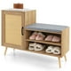 thumbnail image 1 of Costway Banco De Zapatos De Ratán, Con Cojín De Asiento Extraíble, 3 Estantes Ajustables, Patas De Madera Maciza, Organizador De Zapatos 2 En 1 Para Vestíbulo, Sala De Estar, Dormitorio, 1 of 4