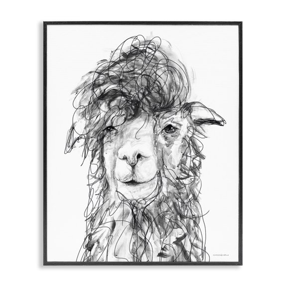 Stupell Industries Rustic Lodge Fluffy Hair Alpaca Llama Smiling Scribble Lines Black Framed Giclee Art, 11 x 14, by Kamdon Kreations