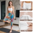 thumbnail image 7 of SCRAWLGOD Bohemian Flower Orange Blue High Waisted Capri Leggings with Pockets for Women, Breathable Butt Lifting Leggings, Cmofy Casual Yoga Pants for Running Cycling Workout, XS, 7 of 7