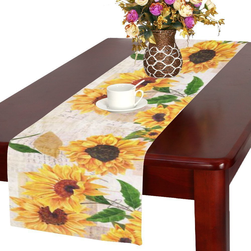 YEHO Art Gallery Decorative Durable Table Runner The Sunflower Plant Pattern Non-Slip Table Runners Protect Table,Washable Home Table Runnners for Dining,Farmhouse,Holiday Parties Decor,13x120in 