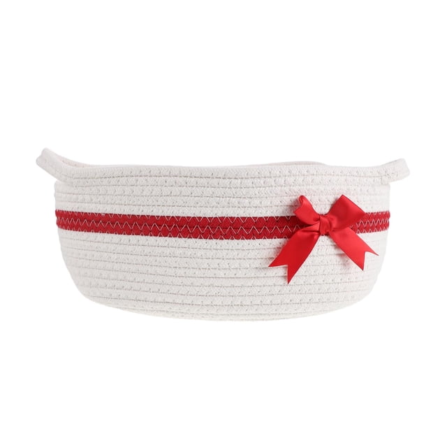 GOOHOCHY Cesta navideña vacía: cesta decorativa de cuerda tejida de algodón con asas y lazo para rellenar regalos para Navidad, Pascua y baby showers. Incluye bolsa transparente y cinta de 34,5 x 15