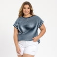 thumbnail image 4 of DARING DIVA Women's Plus Striped Raglan Sleeve Crew Neck T-Shirts Blouses 2X Navy Blue, 4 of 6