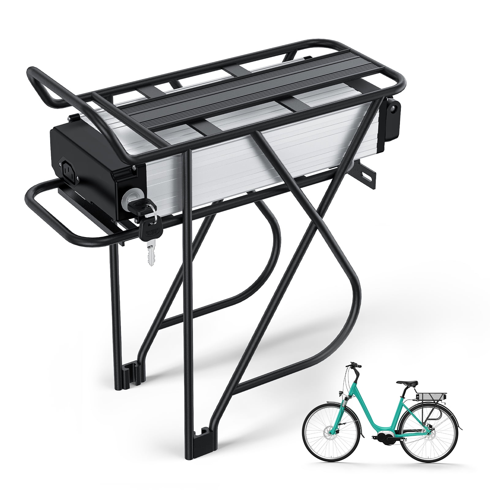 BVSLTUK Rear Rack Ebike Battery 48V 15AH Electric Bike Battery for 200W-1000W Ebike Motors, Luggage Rack Rack fit for 26" 27" 28" 700C ebike (Silver)