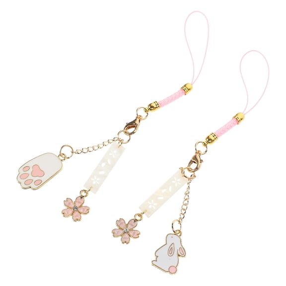 Raindrops  2 Pcs Phone Charms Strap Cherry Blossom Rabbit Mobile Keychain Miss