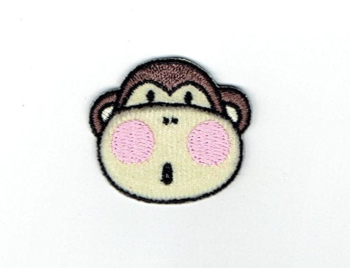 Iron On Applique Embroidered Patch Brown Monkey Primate with Tail Down