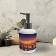 thumbnail image 3 of Ambesonne Landscape Soap Dispenser & Toothbrush Holder Set, Wooden Bridge on Sea, 2 Pcs, Orange Navy, 3 of 5