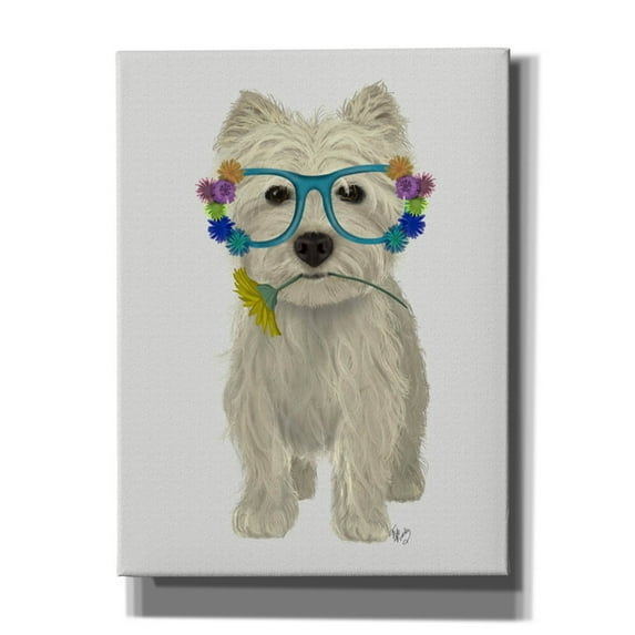 Epic Graffiti 'West Highland Terrier Flower Glasses' by Fab Funky, Canvas Wall Art, 12"x16"