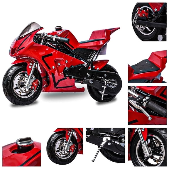 FRP 4 Stroke Pocket Bike 03, Pocket Bike for Kids W/ Strong Dual Brake, Realistic Racing Pocket Rocket Max Speed 20 Mph, Mini Bike Max Weight 165 LB-Ultra Edition, Red