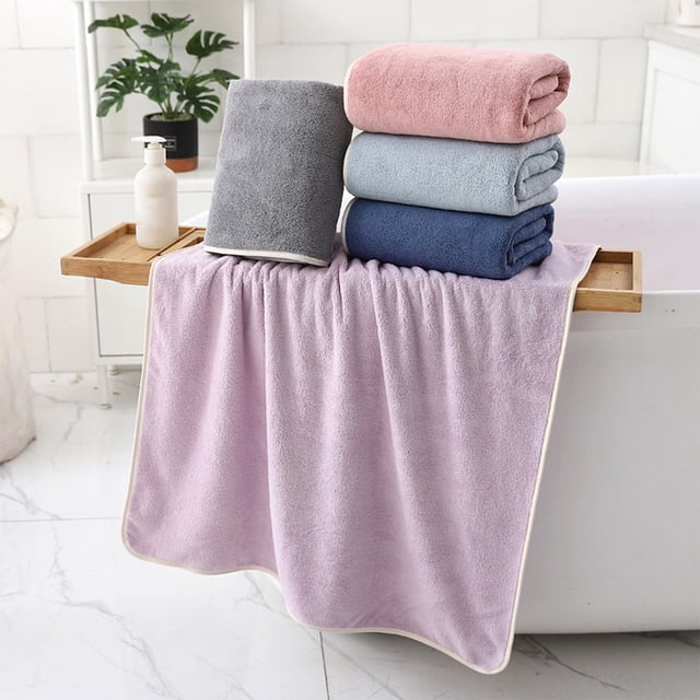 Toalla de baño de microfibra de terciopelo - Toalla de playa y baño grande absorbente de 55"x28", poliéster suave de secado rápido - rosa, gris, azul oscuro, azul claro