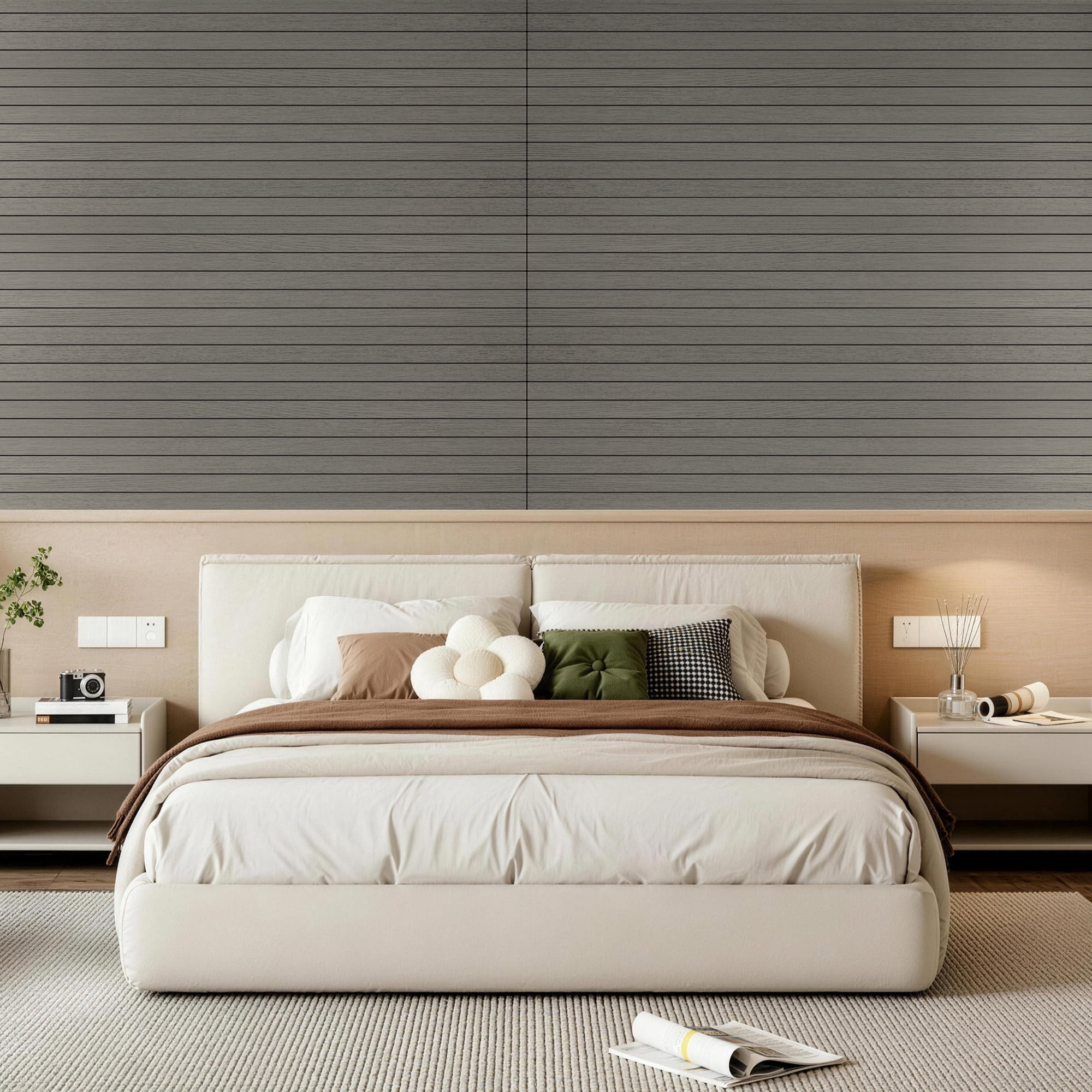 Yeslife 6-Pack Peel and Stick PVC Wood Slat Wall Panels, 48.03 in. x 15.75 in., Gray Washed Oak Finish, Thickened 3D Decorative Wall Panels for Living Room, Bedroom & Office