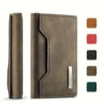 thumbnail image 2 of 1pc 's Slim Tri-Fold Magnetic Card Holder Wallet - Retro PU Leather-like Polyurethane Bifold-like Design, Golden-Tone Accent, Multiple & Cash Pocket - Black/Brown/Dark Grey/Navy/Red/Green - Compact, 2 of 7