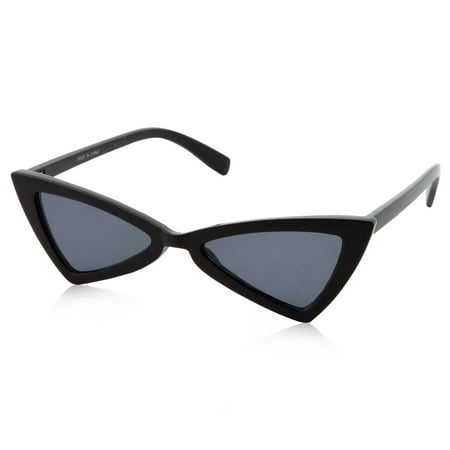 Womens Retro 90s Slim Triangle Black Cat Eye Sunglasses