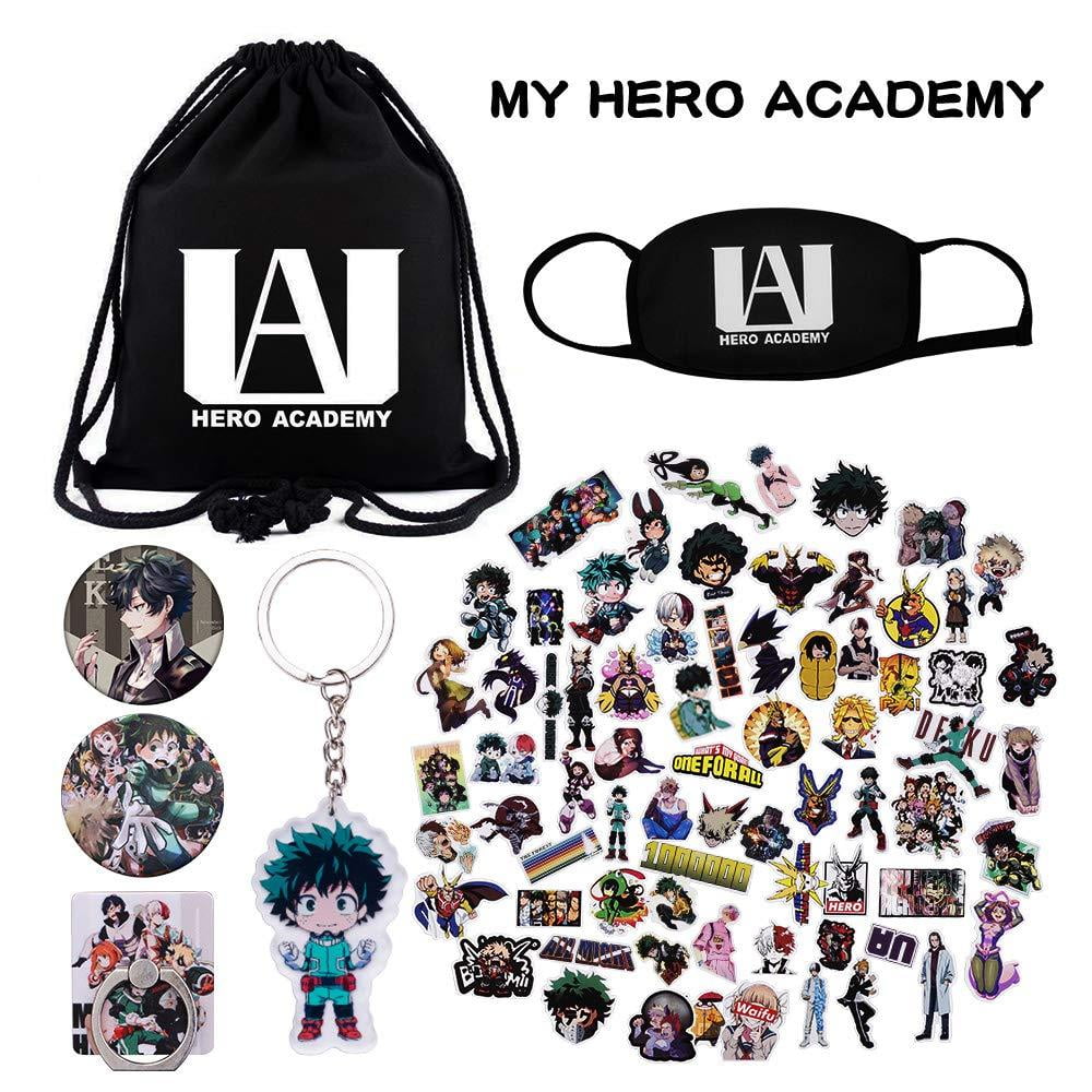 MY Hero Academa Gift Sets for Fans Including 1Pack Drawstring Bag 1Pcs Pillow Case 1Pcs cute sticker for Fans 4Pcs Pins 1Pcs Necklace Lanyard 2Pcs Keychains 