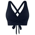thumbnail image 3 of Clearance! Hontri Plus Size Swimwear Women Lace up Swimwear Tops Underwire Full Coverage Bikini Top Push up Swim Crop Top Tie Back Bathing Suit Tops Dark Blue,S, 3 of 4