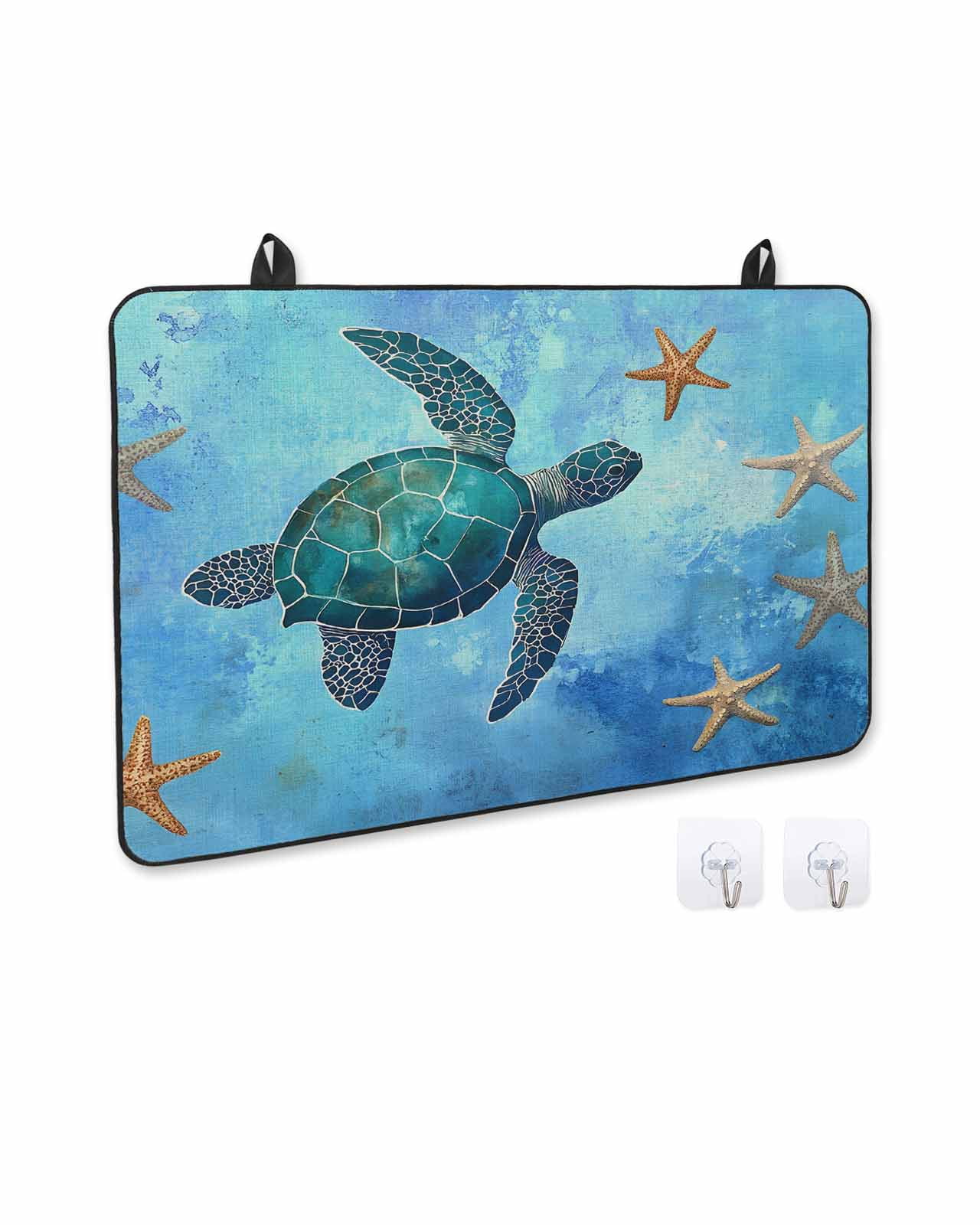 nqOlkjepod Large Induction Cooktop Protector Mat 24"x21", Turtle Stove Top Covers for Electric Stove, Coastal Blue Starfish Ocean Sea Vintage Stove Burner Cover Mats, Glass Top Stove Cover