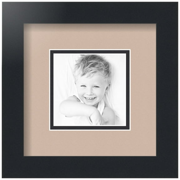 ArtToFrames Collage Photo Picture Frame with 1 - 4x4" Openings, Framed in Black with Grey Beige and Black Mats (CDM-3926-2721)
