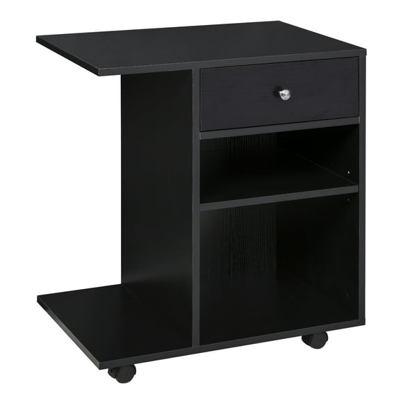 Vinsetto Printer Stand Desk Side File Cabinet, Rolling Cart with Wheels, Adjustable Shelf, Drawer, CPU Stand, Black