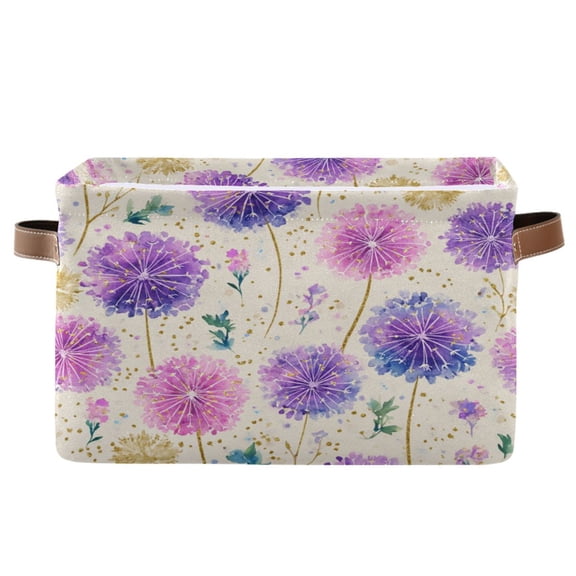 1-Pack Square Closet Organizers with Handles Open Basket Bins Watercolor Dandelions Pattern Storage Basket for Home Office