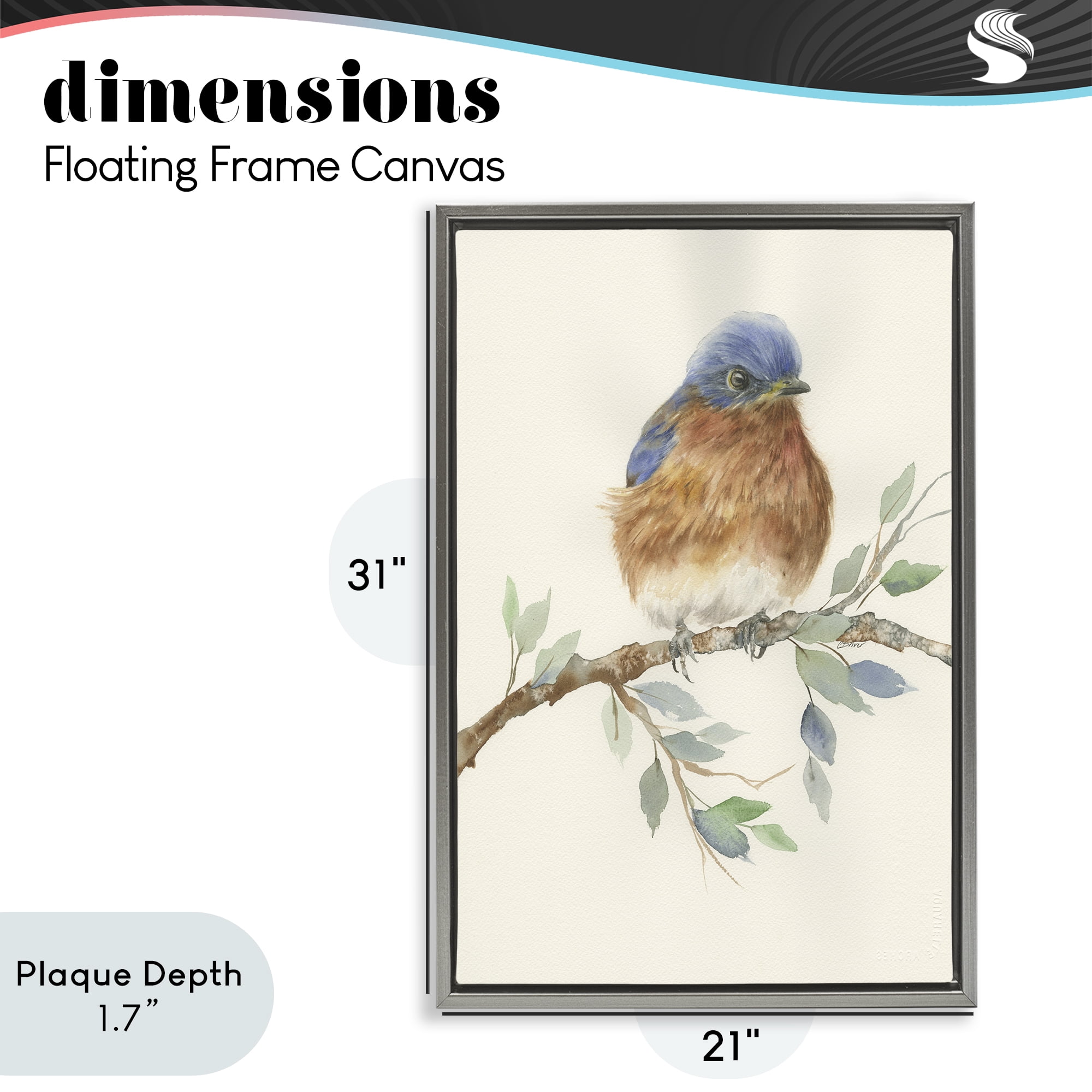 Stupell Industries Songbird Perched on Branch Gray Framed Floater Canvas Wall Art, design by Cady Driver