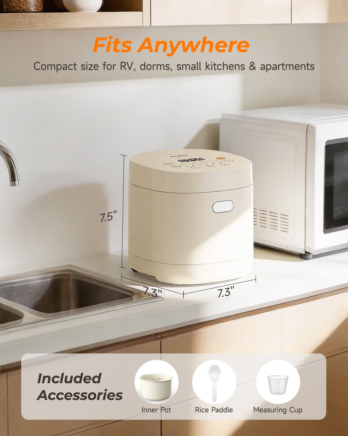Lacidoll Low Temperature Cooking 3-Cup Uncooked / 6-Cup Cooked Electric Rice Cookers, White - Adjustable Temperature, 6 Menu Options, 12H Delay Timer