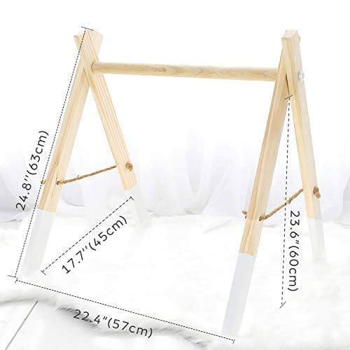 HAN-MM Wooden Baby Gym with 6 Wooden Baby Toys Foldable Baby Play Gym Frame  Activity Gym Hanging Bar Newborn Gift Baby Girl and Boy Gym (Natural