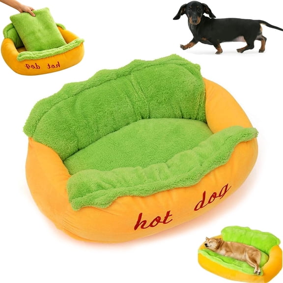 Hot Dog Bed for Dachshund, Hotdog Pet Dog Bed Hot Dog Shape Pet Sofa Washable Pet Mat Cozy Puppy Cat Sleeping Cushion Removable Pet Nest
