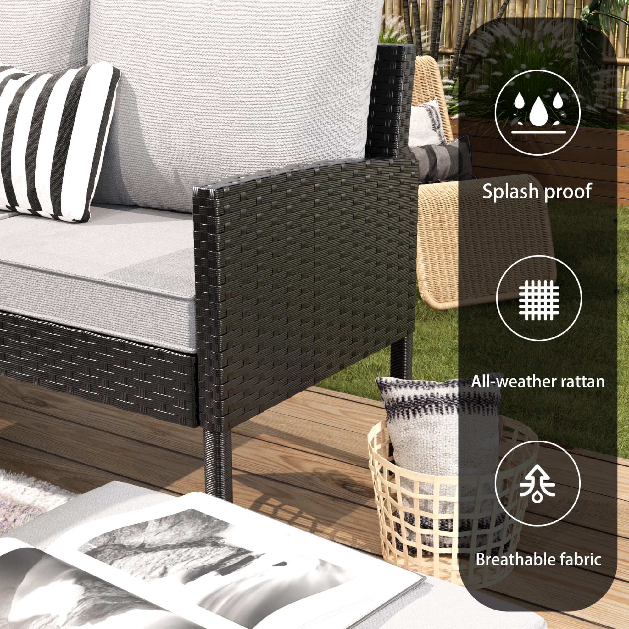 Leumius Patio Furniture Set,7-Piece Outdoor Sectional Sofa with Tempered Glass Table,Rattan Outdoor Conversation Set for Backyard & Porch,Garden,Gray