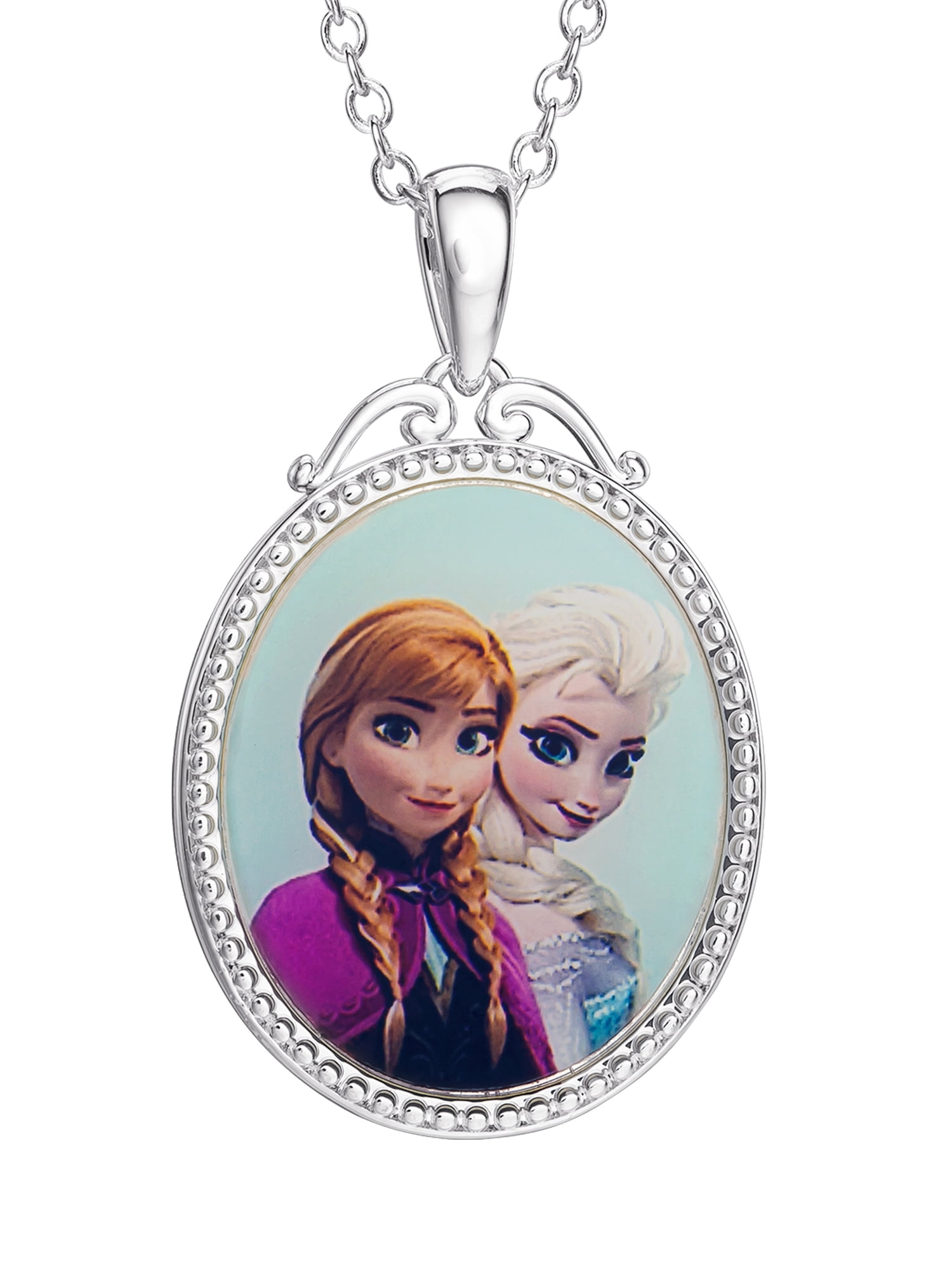 Disney Frozen Girls' Silver Plated Anna and Elsa Pendant Necklace, 18' Chain