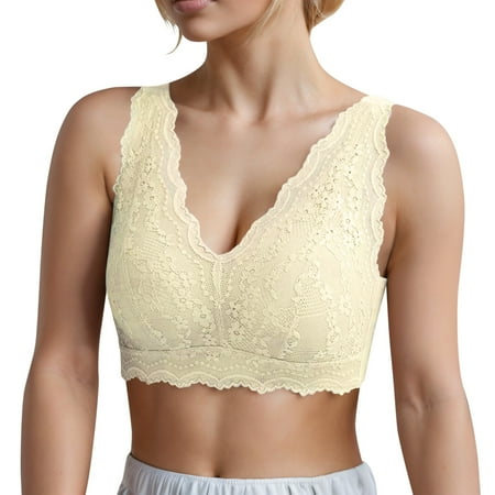 OJSFQUFP Comfort Shaping Bra Yellow Women s Latex Underwear Comfortable Underwear Women s Thin Bra No Underwire Beauty Back Push-Up Vest XL