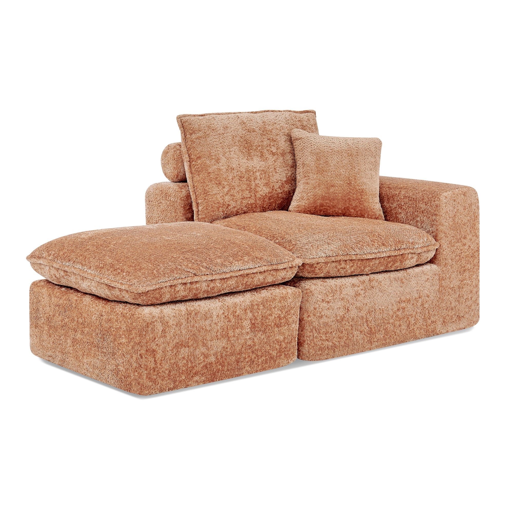 107" Boucle Sectional Sofa L Shaped Couch with Ottoman Cloud Couch 4 Seat Modular Sofa Deep Seat Living Room Furniture, Orange